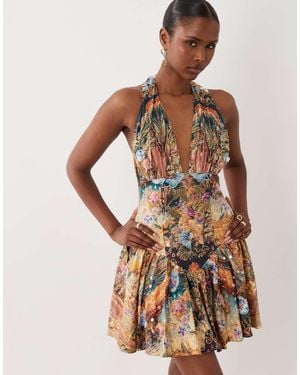 ASOS Embellished Halter Neck Mini Dress - Brown