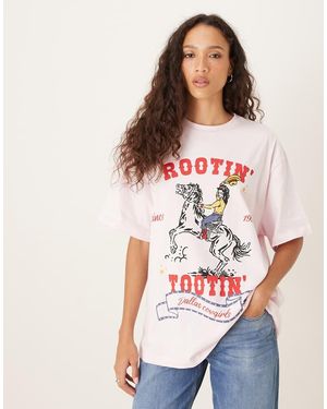 ASOS T-Shirt Oversize Chiaro Con Grafica Dallas Cowgirl - Rosa