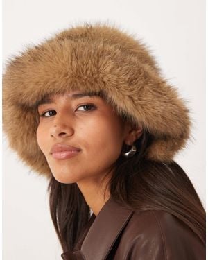 Mango Faux Fur Bucket Hat - Brown