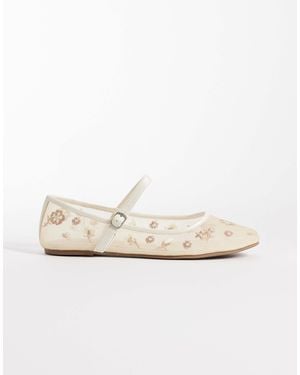 Glamorous – bestickte ballerinas aus netzstoff - Weiß