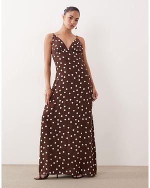 Vero Moda Cami Maxi Dress With Scarf Neck Detail - Brown