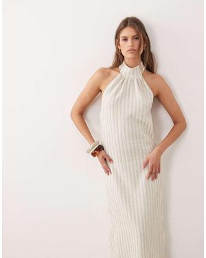 ASOS Textured Knit Halterneck Midi Dress - Natural