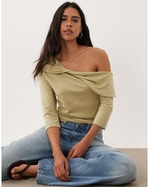 Miss Selfridge Twist Off Shoulder Top - Green