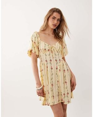 New Look Floral Milkmaid Mini Dress - Natural