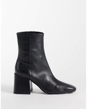 ASOS Raiden Soft Leather Block Heel Ankle Boots - Black