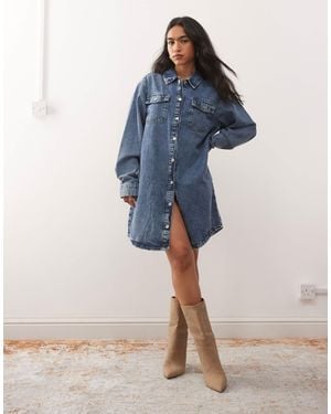 Noisy May Long Sleeve Denim Shirt Dress - Blue