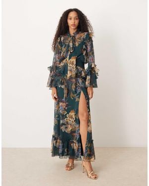 ASOS Long Sleeve Ruffle Maxi Dress - Blue