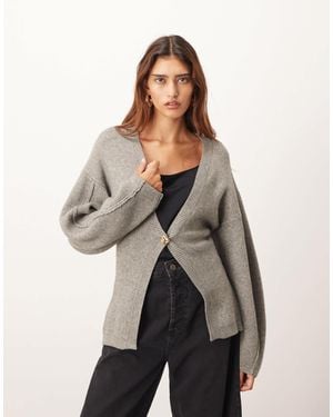 ARRANGE Sculpted Waist Cardigan With Ovoid Sleeve - Grey