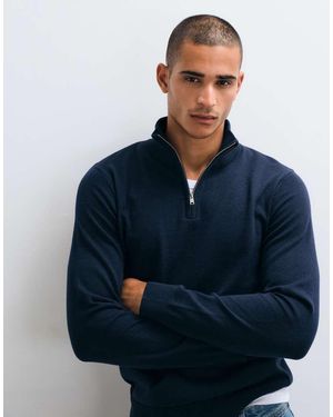 Threadbare Knitted Quarter-zip Jumper - Blue