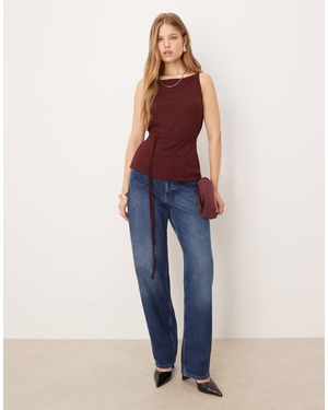 ASOS Top Sin Mangas Con Detalle De Lazada En La Cintura De Punto Liso De -Rojo - Azul