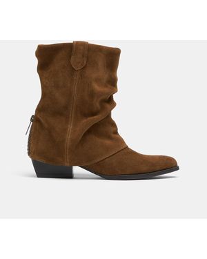 Stradivarius Bottines en cuir effet vache, souples, à talon moyen, couleur tan - Marron