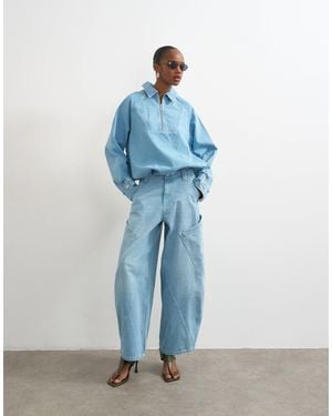 TOPSHOP High Rise Utility Barrel Jeans - Blue