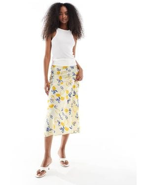 Wednesday's Girl Lemon Print Bias Cut Midaxi Skirt - Metallic