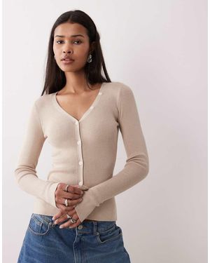 Gina Tricot Knitted V Neck Cardigan - Natural