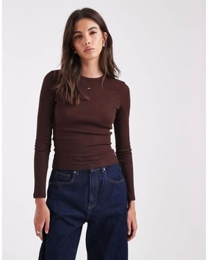Tommy Hilfiger – geripptes, langärmliges basic-shirt - Lila