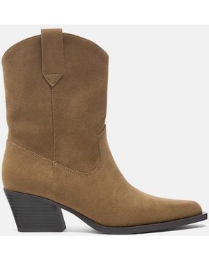 Pull&Bear Stivali Stile Cowboy Marroni Alla Caviglia - Marrone