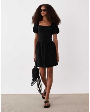 ASOS Ruched Front Mini Tea Dress - Black