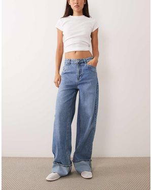 Vila Jeans Met Hoge Taille, Wijde Pijpen En Omgeslagen Zoom - Blauw