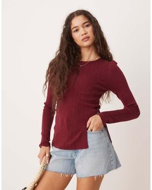 ASOS Knit Crew Neck Longline Top With Button Detail - Red