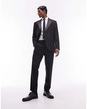 TOPMAN Slim Tux Suit Pants With Tonal Sateen Side Stripe - Blue