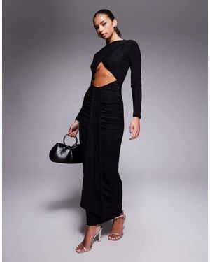 Murci Exclusive Slash Neck Crossover Front Cut Out Drape Detail Maxi Dress - Blue