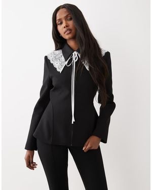 ASOS Peplum Blazer With Lace Collar - Blue