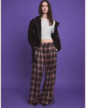 Stradivarius Pantaloni A Quadri Eleganti A Gamba Larga Con Bottoni Regolabili - Viola