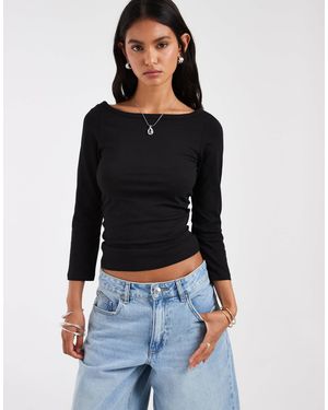 Pieces Boat Neck 3/4 Sleeve Top - Black