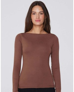 Tezenis Long-Sleeved Viscose Top With Boat Neck - Brown