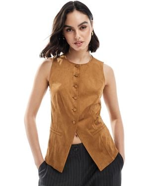 Stradivarius Faux Suede Waistcoat - Natural