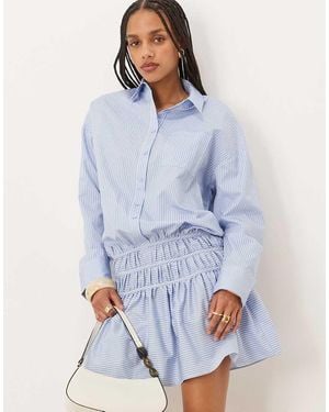ASOS Vestito Camicia Corto Sblusato Blu E Bianco A Righe Con Vita Scesa