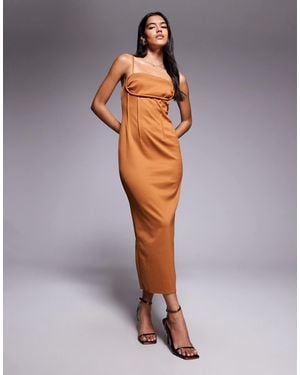 ASOS – bronzefarbenes bleistiftkleid im strukturdesign mit sichtbaren nähten und korsettdetail - Grau