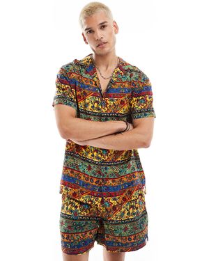 Hunky Trunks Paisley Beach Shirt Co Ord - Multicolor