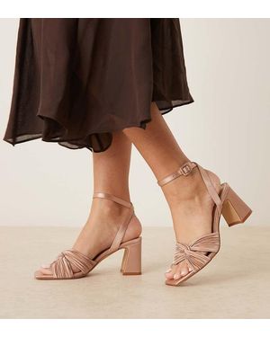 Be Mine Wide Fit Bridal Divaa Plisse Block Heeled Sandals - Brown