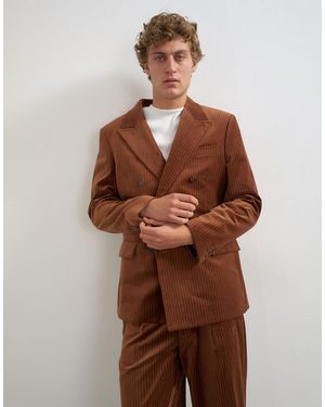 TOPMAN Locker geschnittener zweireihiger blazer mit samtstreifen - Braun
