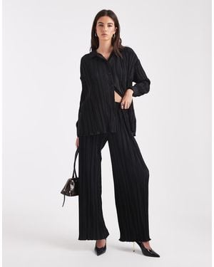 4th & Reckless Plisse Elasticated Waist Wide Leg Trousers Co-Ord - Blue