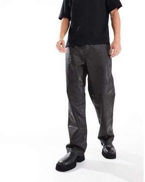Pull&Bear Wide Leg Faux Leather Trouser - Black
