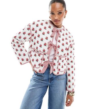 The Frolic Exclusive Quilted Bow Tie Front Reversible Jacket - White