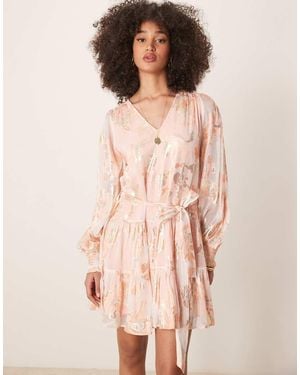 Finding Friday Metallic Tiered Knee Length Dress - Pink