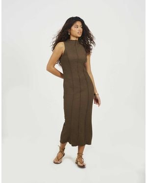 Brave Soul – ärmelloses, hochgeschlossenes midikleid aus strukturiertem jersey - Natur