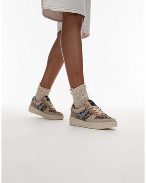 AllSaints – vix – sneaker aus ledermix mit mehrfarbigem leopardenmuster - Natur