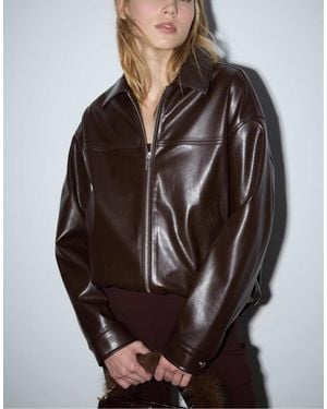 Stradivarius Oversize Faux Leather Jacket - Brown