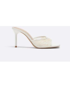 Stradivarius Embellished Heeled Sandals - White