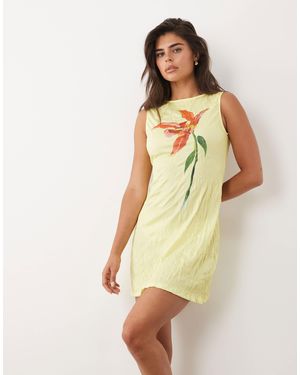 ASOS Floral Placement Print Mini Dress - Yellow