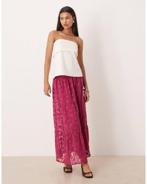 Lovedrobe Floral Burnout Tiered Maxi Skirt - Pink