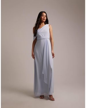 TFNC London Bridesmaid Chiffon Fallen Shoulder Maxi Dress With Wrap Skirt - White