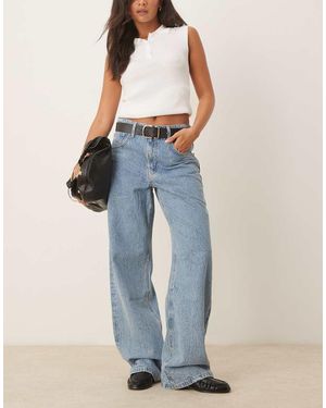 Mango Baggy Jeans Van Katoen Met Textuur En Lage Taille - Blauw