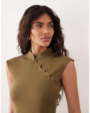 Gina Tricot Top Met Mandarijnkraag - Bruin