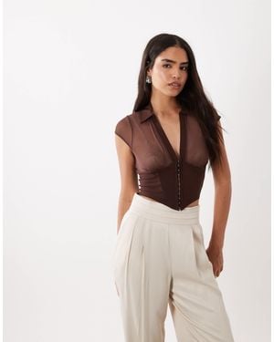 ASOS Mesh Corset Top With Bengaline Hook And Eye Waist - Brown