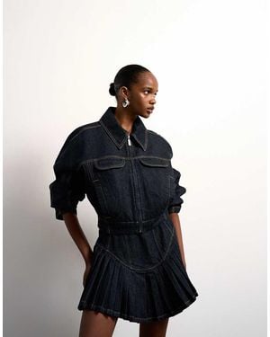 TOPSHOP Tolu Coker X Denim Super Mini Pleated Skirt Circular Design - Natural